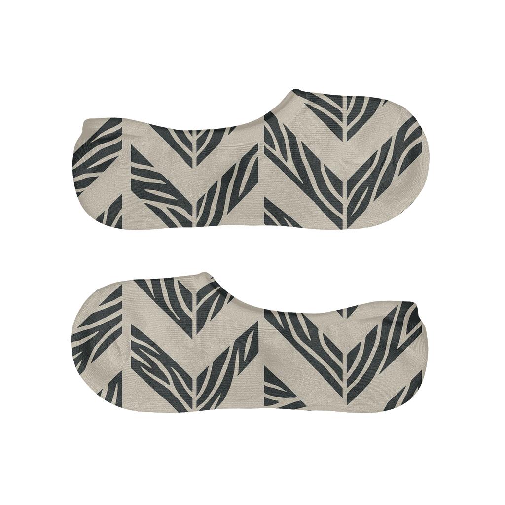 Teal Inlay Zebra Chevron Fragments On Warm Cream Field designer printed no-show socks