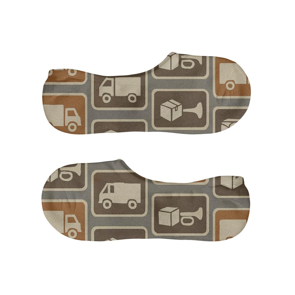 Vintage Road Sign Poster Look With Truck Driver Tiling breathable seamless no-show sockscustom no-show socks