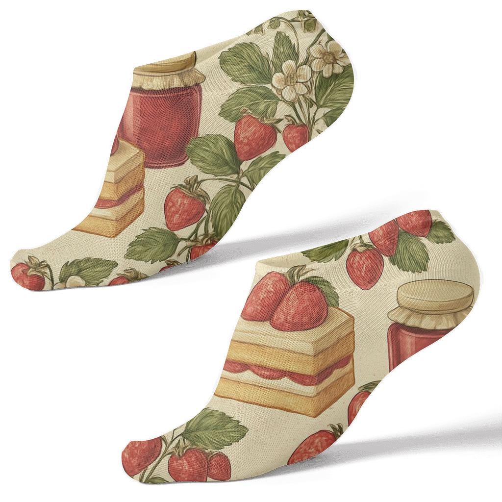 Vintage Strawberry Jam Jar Diagonal Collage personalized ankle socks