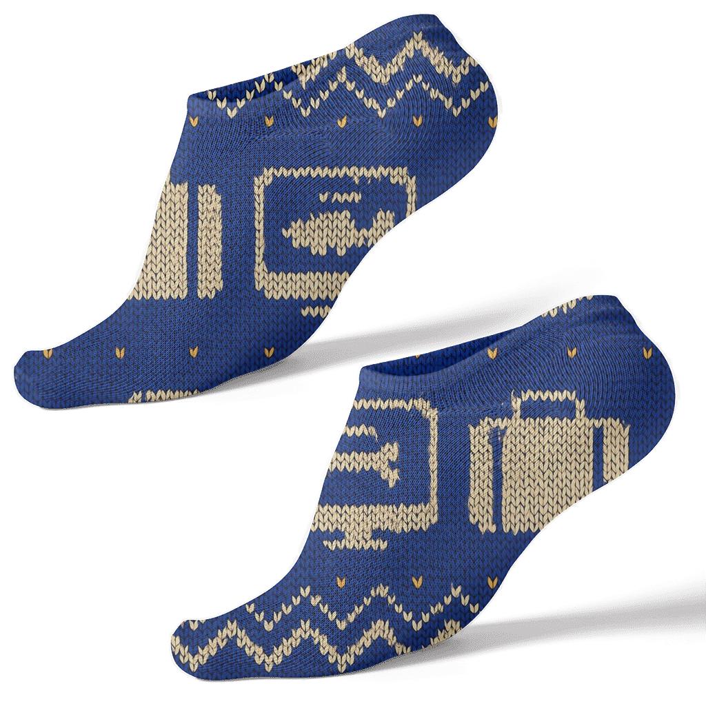 Knitted Pattern Illusion Border Lines With Customs Officer Motifs unique graphic ankle socks