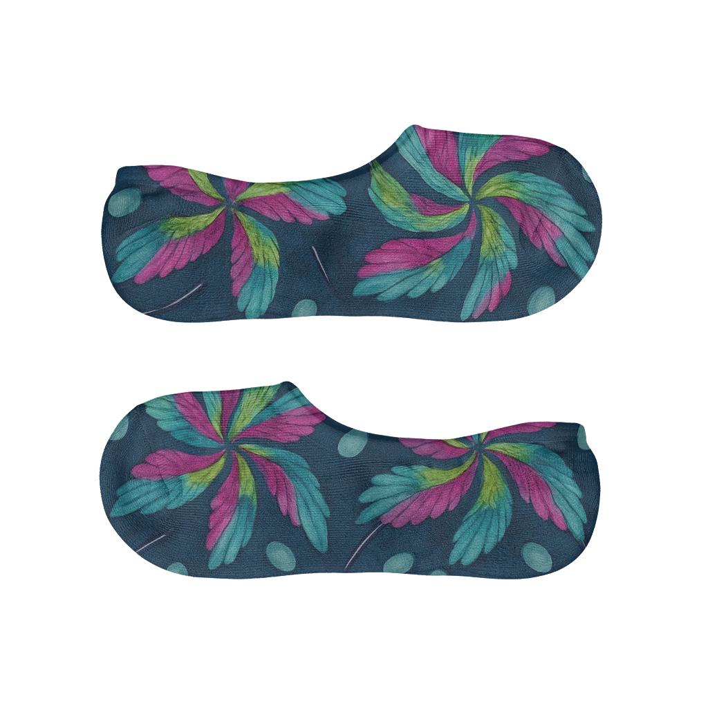 Hummingbird Wing Spiral Tessellation On Midnight Blue Background low cut no-show socks