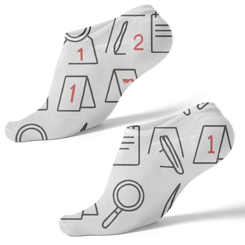 Minimalist Grid With Crime Scene Investigator Icons trendy patterned ankle socks