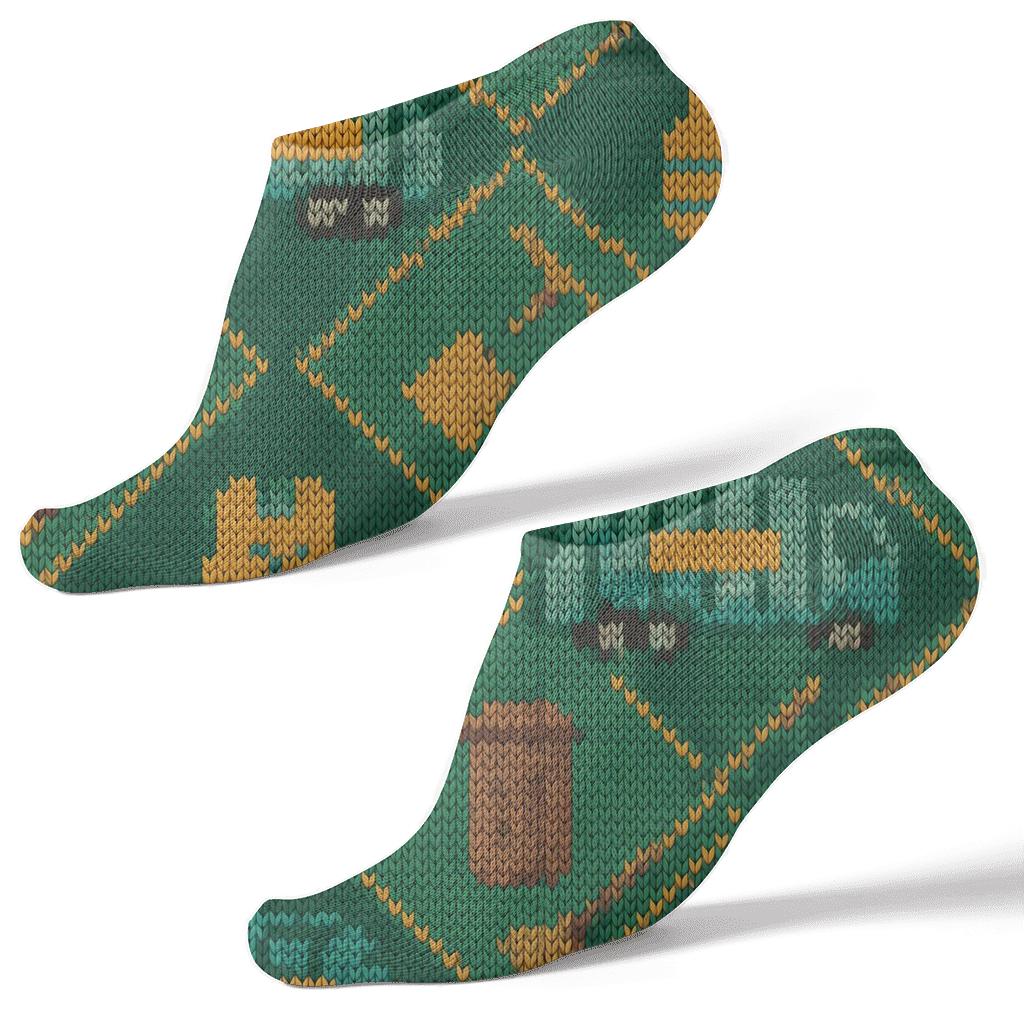 Refuse Green City Knit With Sanitation Worker Motifs designer print ankle socks
