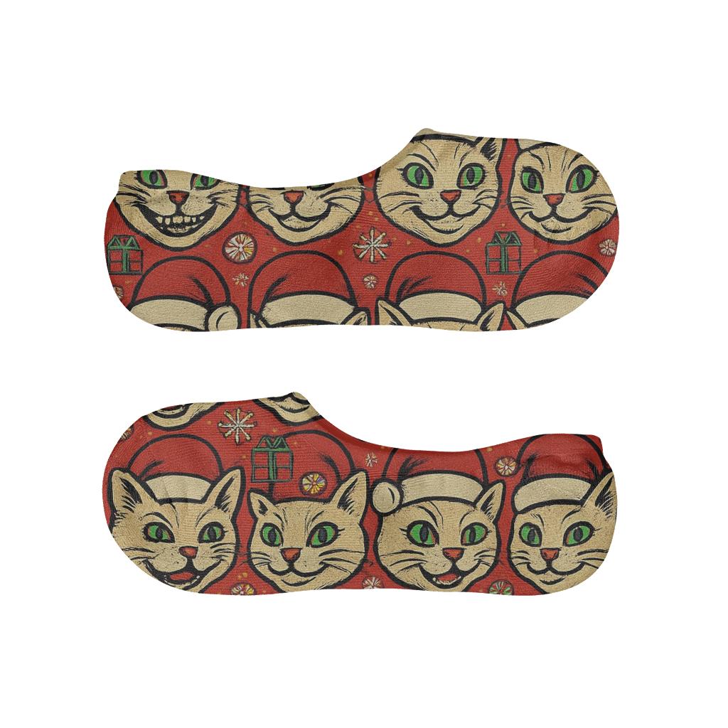 Pop Art Santa Cat Closeup Tiles On Christmas Red Background unique hidden socks