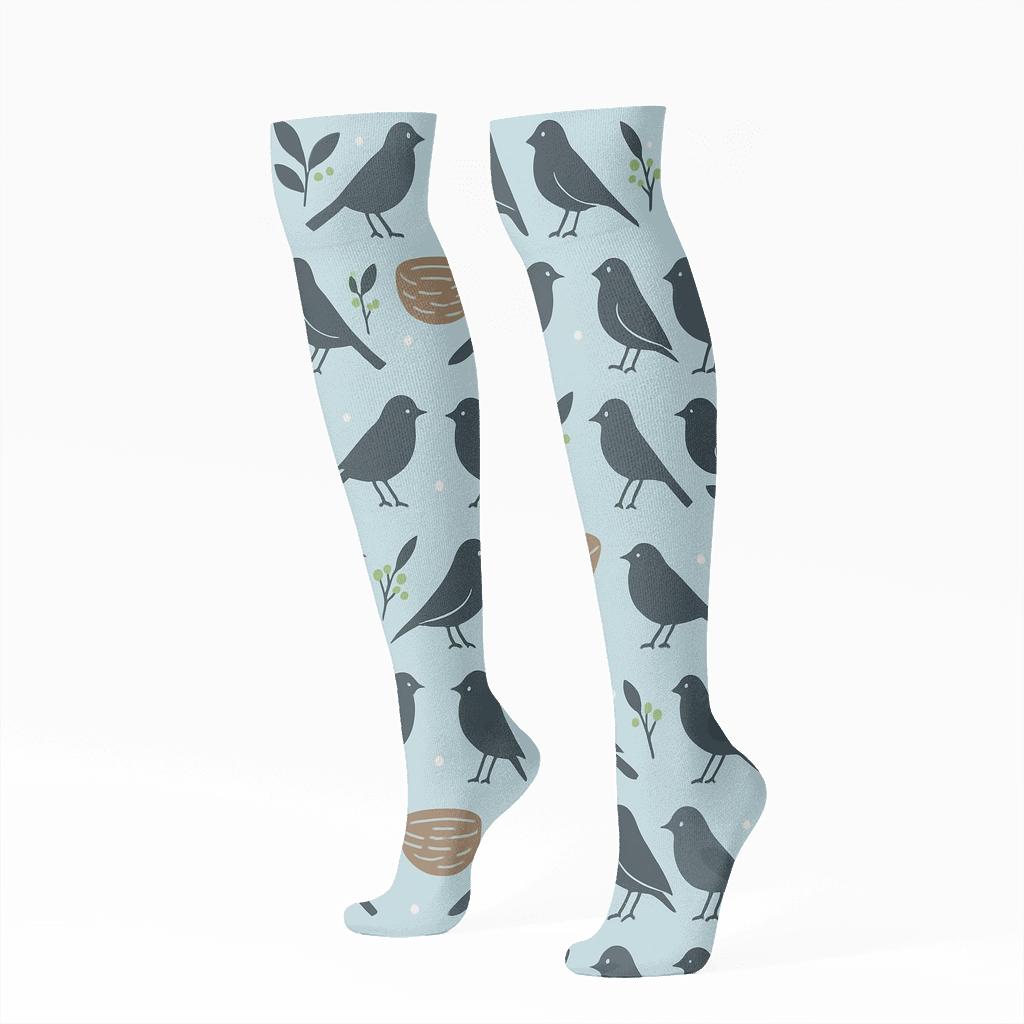 Garden Party Tiles With Bird Silhouettes trendy patterned knee-high socks
