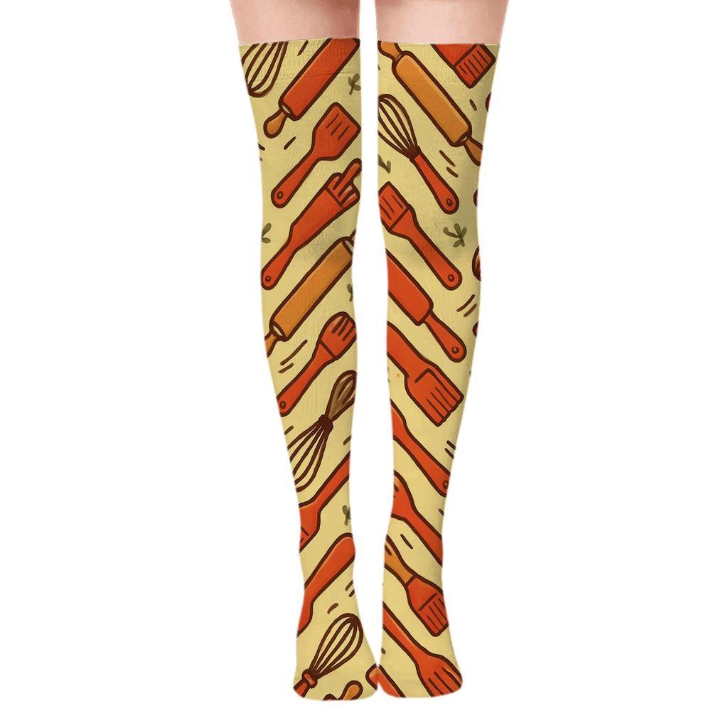 Baking Tool Chevron In Cook Style comfortable cotton over-the-knee socks