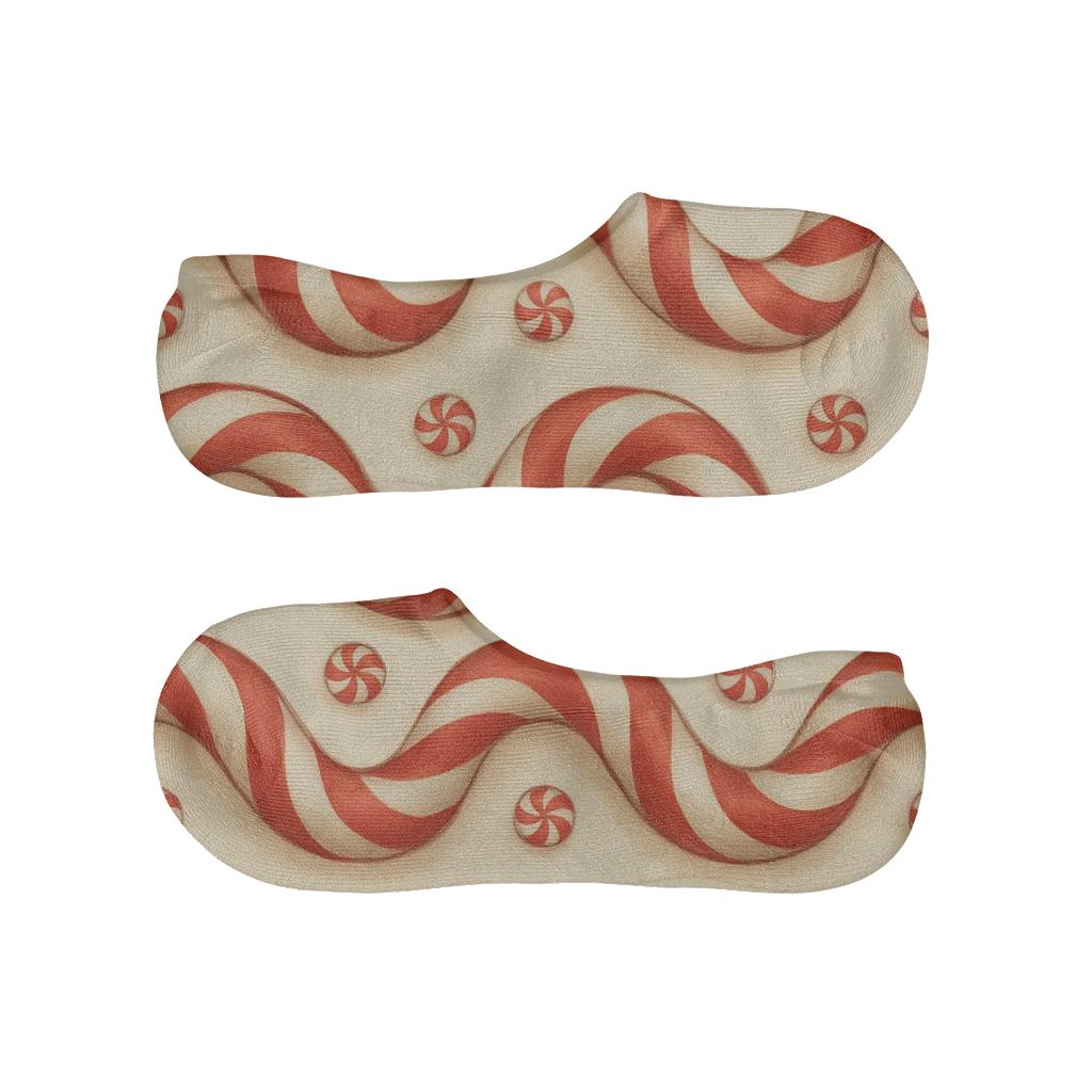 Candy Canes Candy Stripe Wave On Ivory anti-slip no-show socks