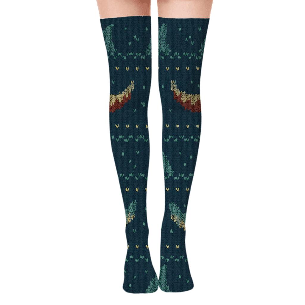 Knitted Illusion Shark Fin Fair Isle Bands comfortable cotton over-the-knee socks