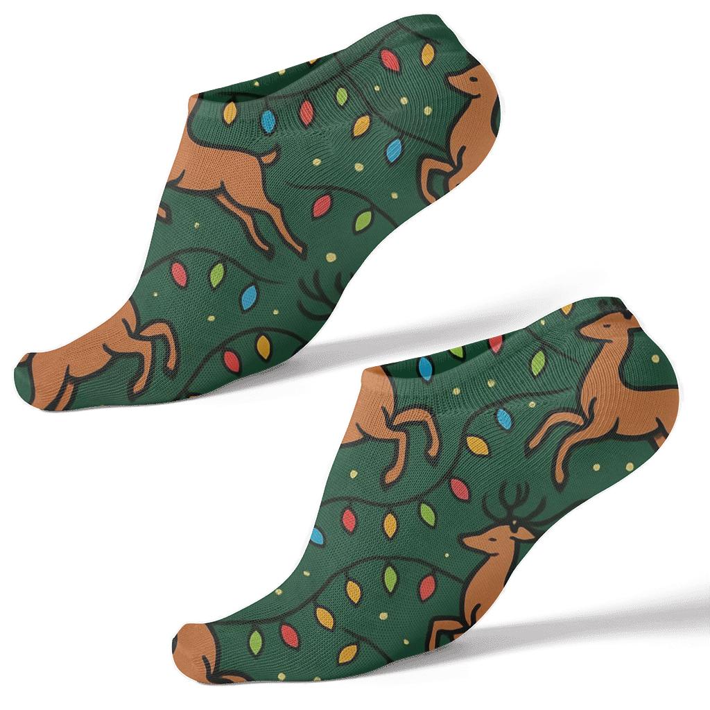 Reindeer With Lights, Holiday Diagonal Array designer print ankle socks