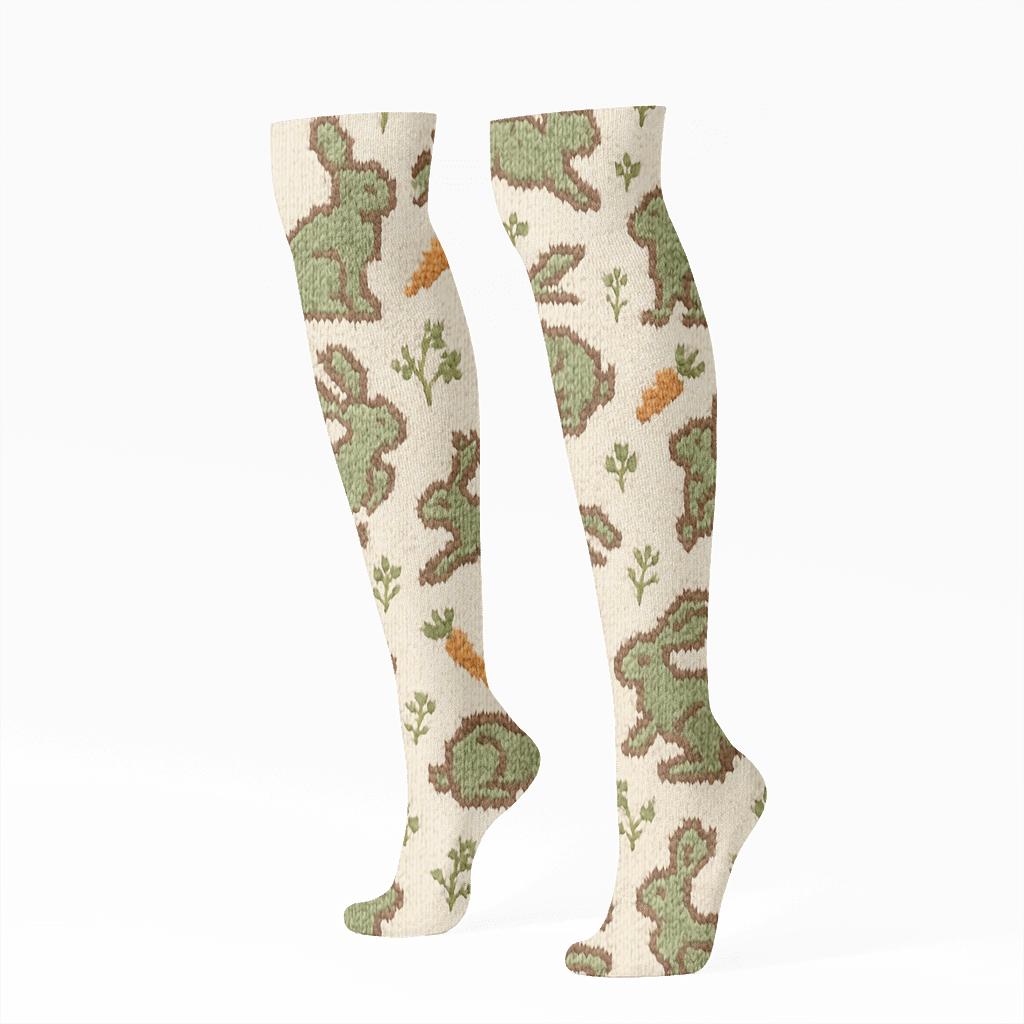 Knitted Meadow Rabbit Tessellation stylish athletic knee-high socks
