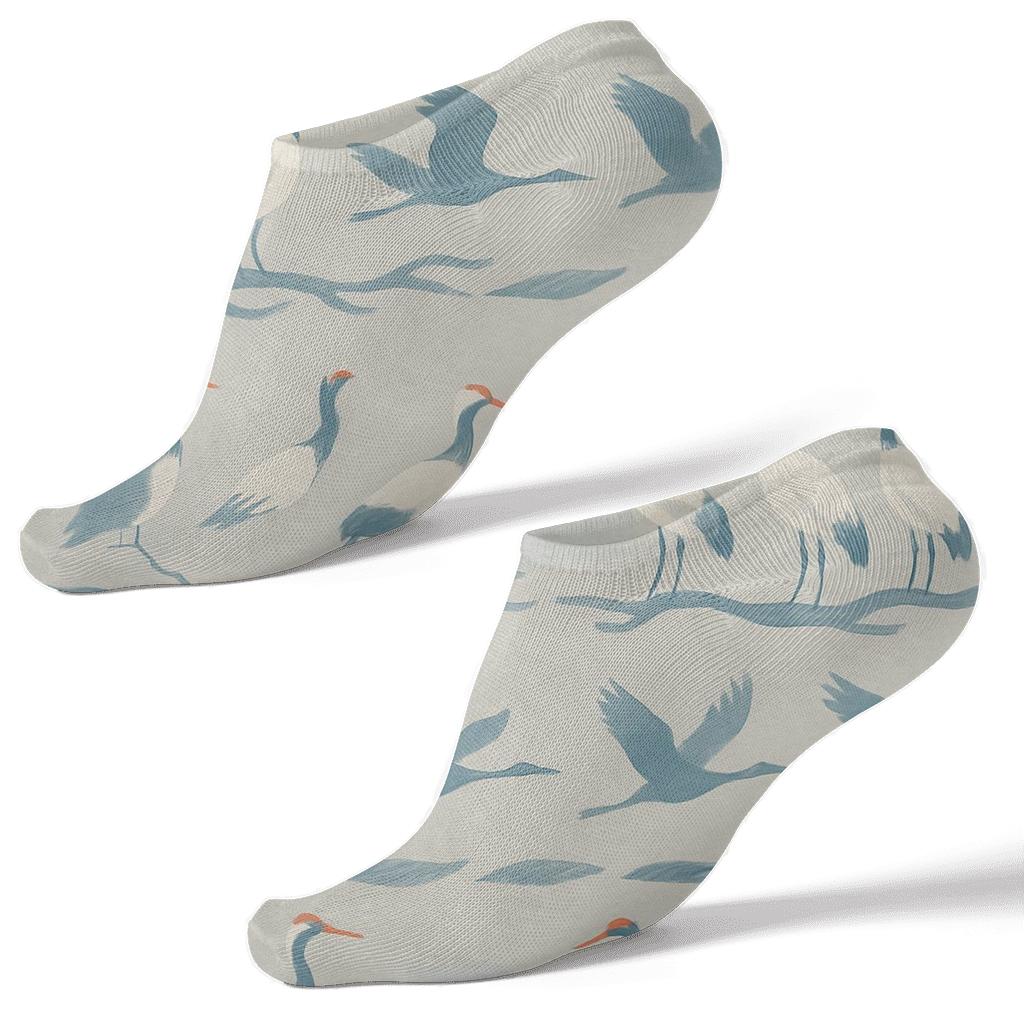 Crane Branch Border Bands On Soft Gray Background custom ankle socks