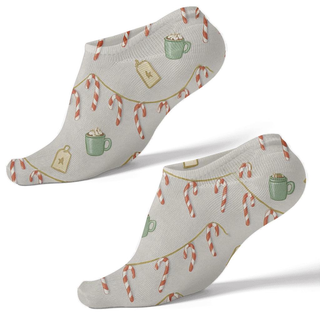 Candy Canes Garland Scattered Collage soft everyday ankle socks