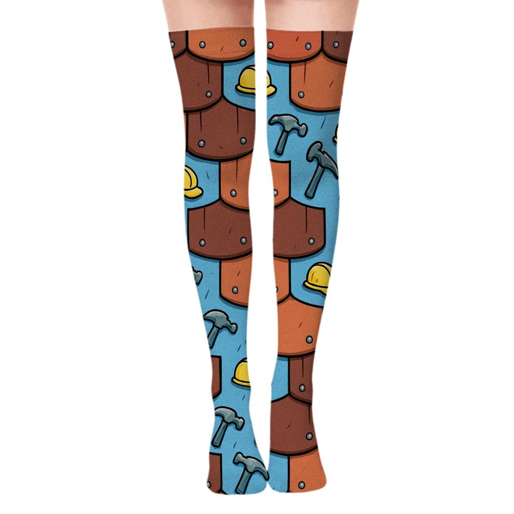 Shingle Lattice With Roofer Charm soft everyday over-the-knee socks