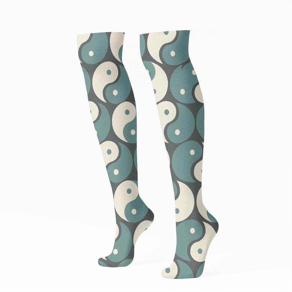 Charcoal Teal Interlocking Teardrop Tessellation stylish athletic knee-high socks