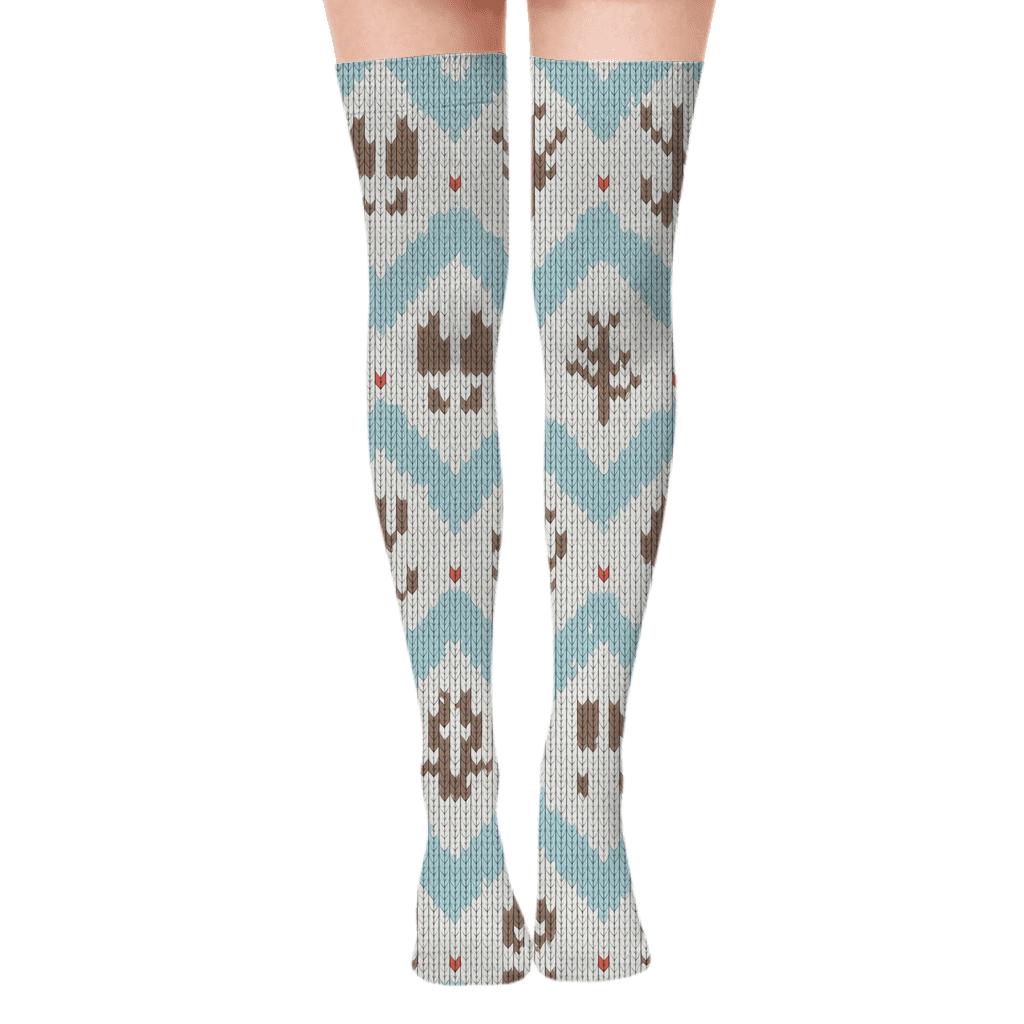 Knitted Illusion Hoofprint Chevron Reindeer-Crafted trendy patterned over-the-knee socks