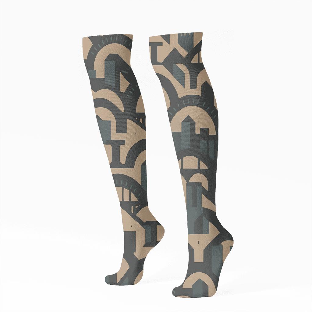 Bridge Lattice Pattern, Urban Calm Architect designer print knee-high socks