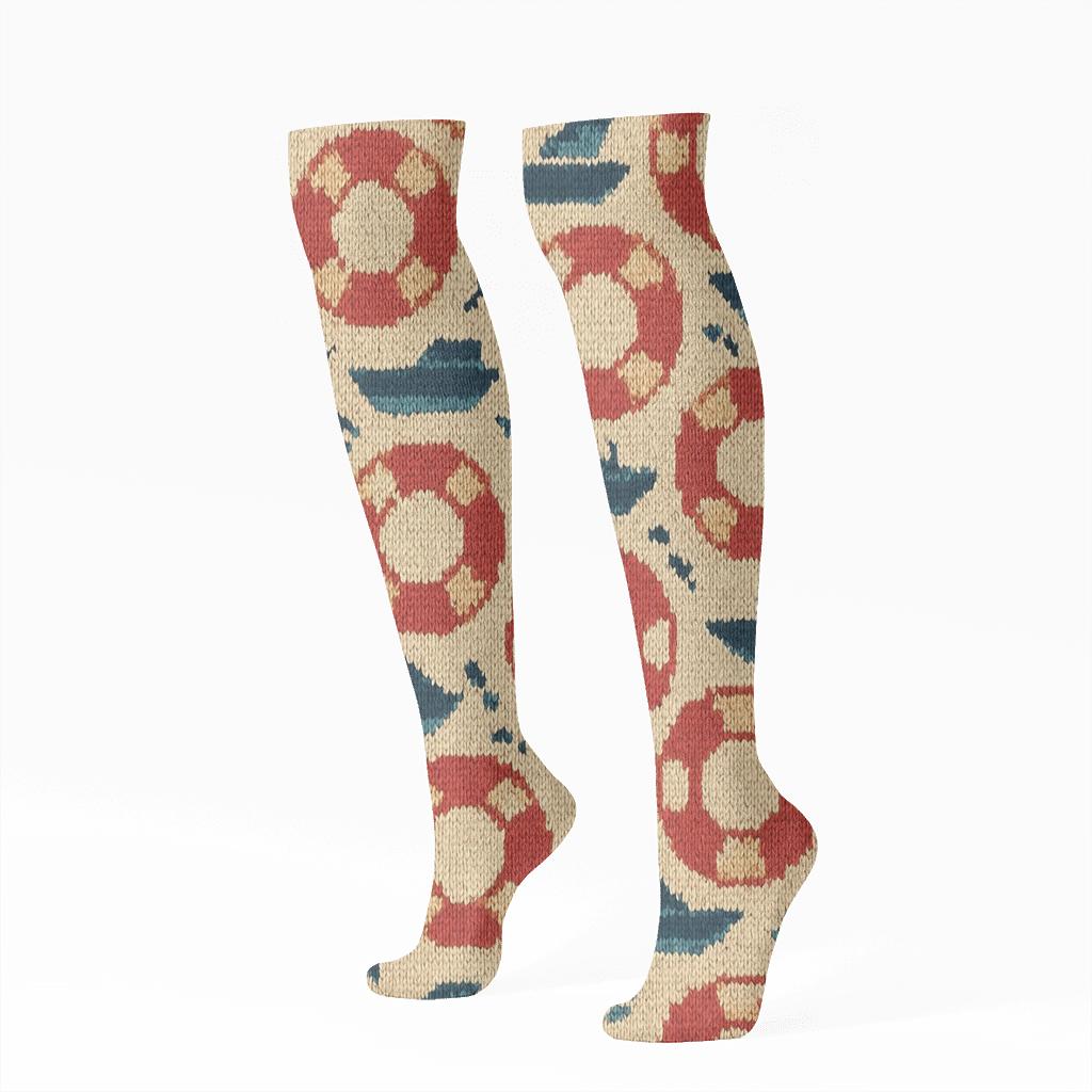 Knitted Lifeguard Ring Tessellation designer print knee-high socks