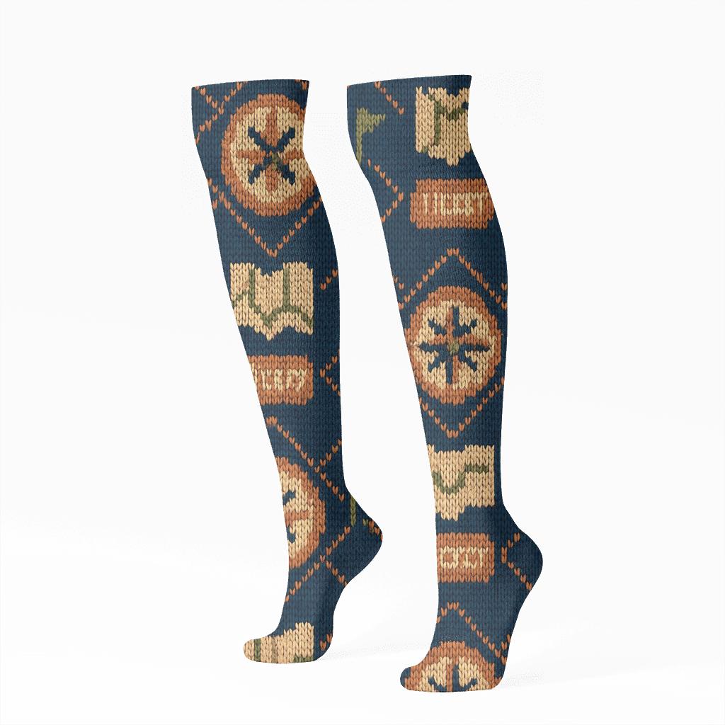 Knit Illusion Tour Guide Compass Lattice trendy patterned knee-high socks