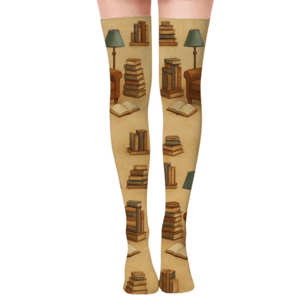 Mirrored Reading Nook With Librarian Charm premium cozy over-the-knee socks