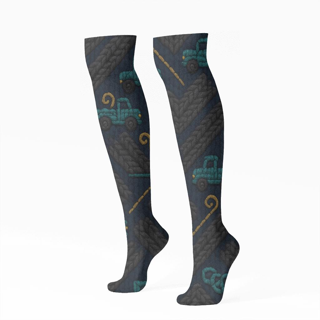 Knitted Illusion Tire Tread For Truck Driver unique graphic knee-high socks
