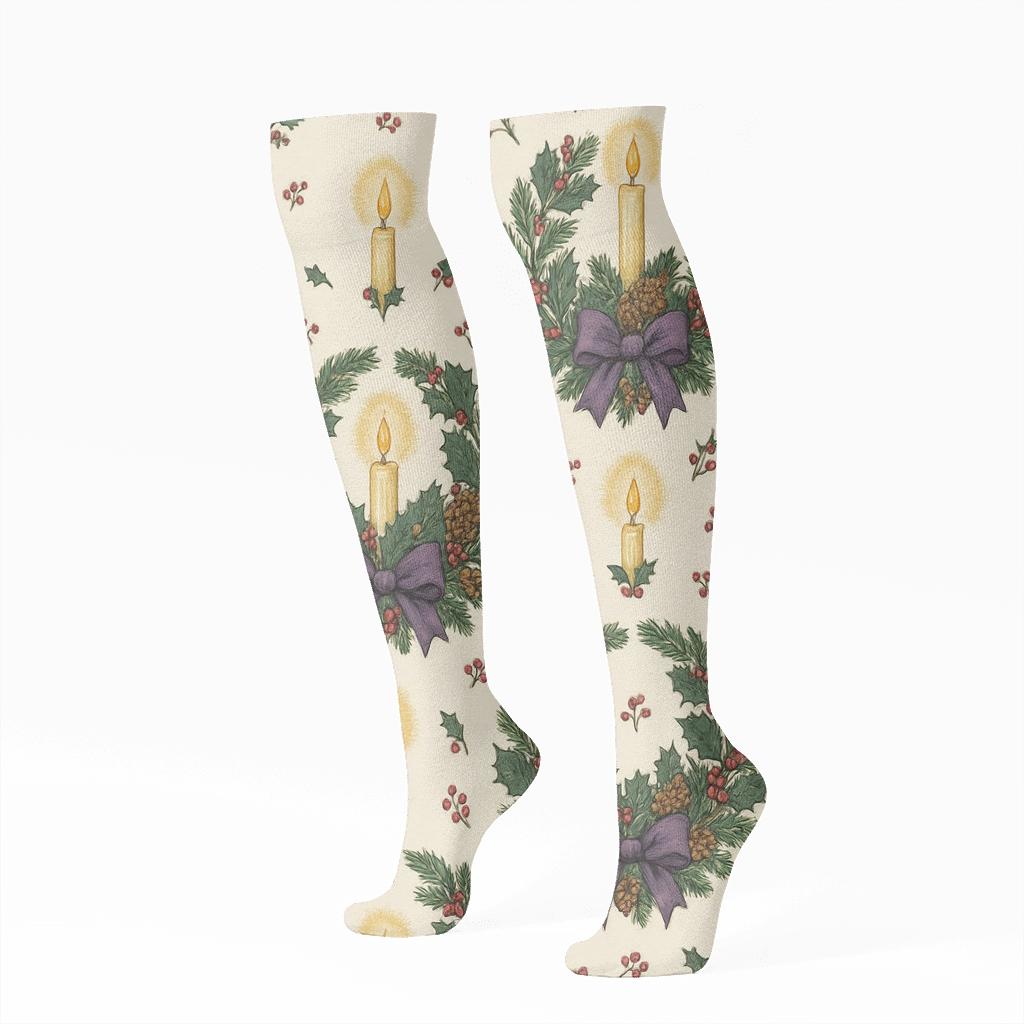 Botanical Collage Advent Wreath Lattice premium sports knee-high socks