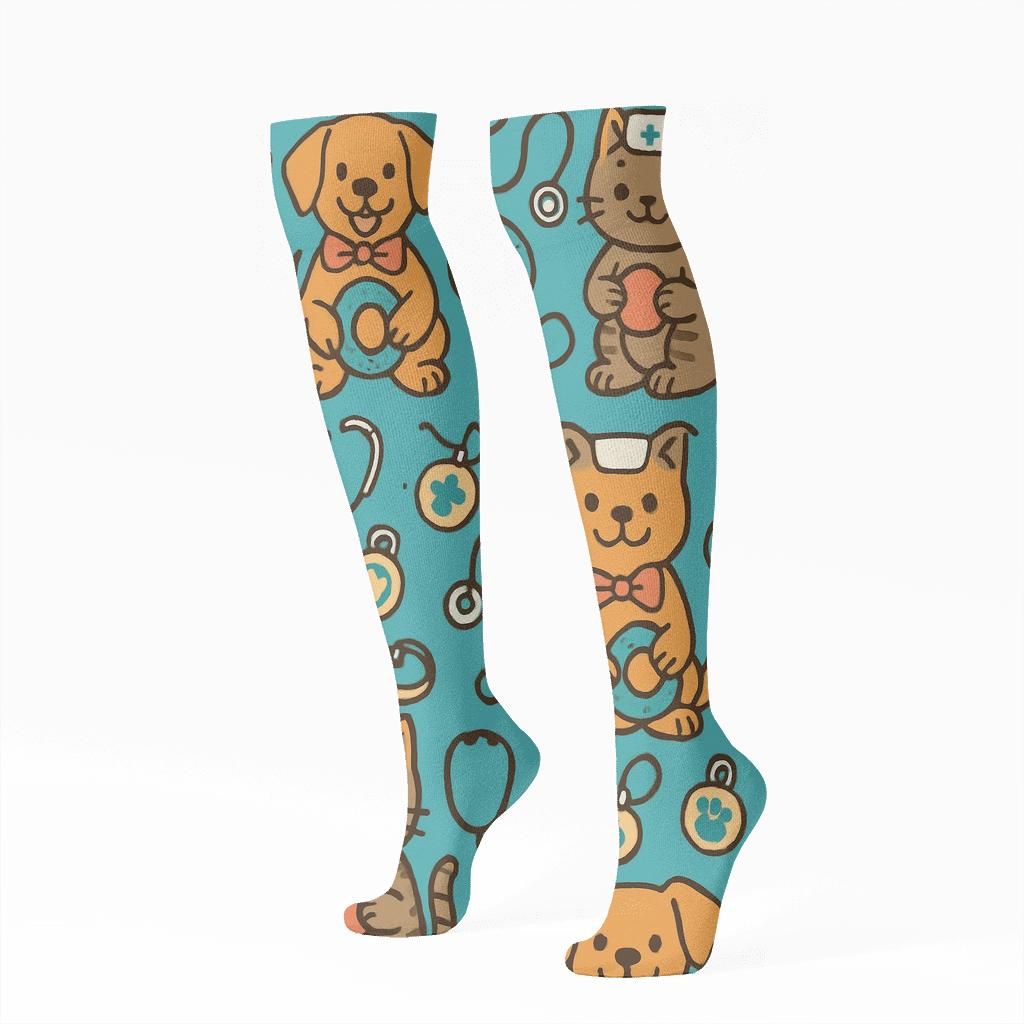 Playful Pet Party Tessellation Veterinarian comfortable cotton knee-high socks