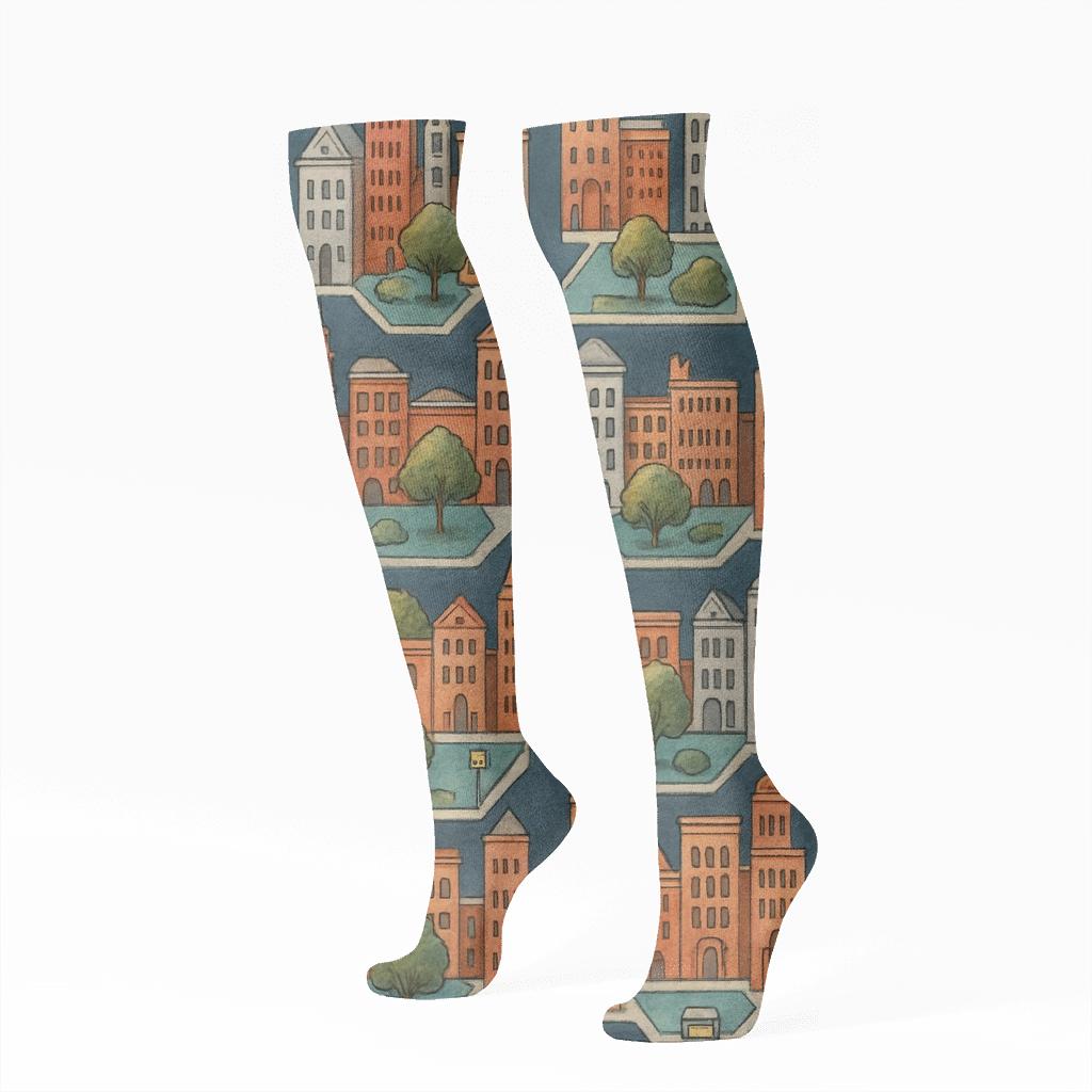 Architectural Collage Tiles Urban Planner Edition custom knee-high socks