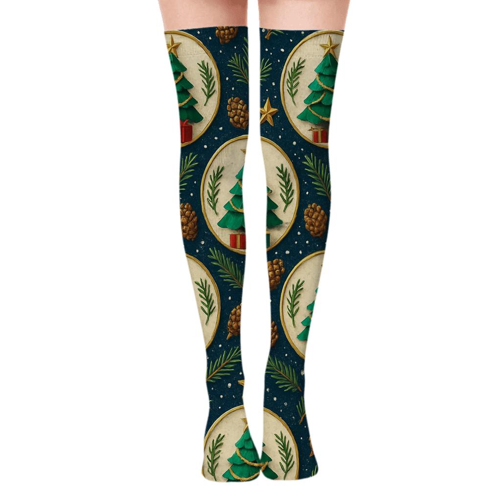 Ornament Medallions With Christmas Tree Centerpiece stylish fashion over-the-knee socks