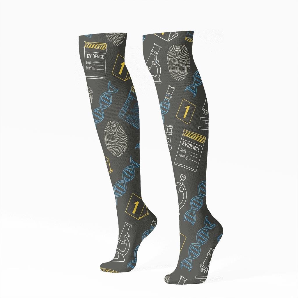Evidence Collage Forensic Scientist Repeat Tiles custom knee-high socks