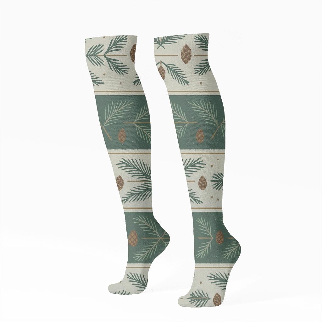 Nordic Garland Bands In Evergreen Branches unique graphic knee-high socks