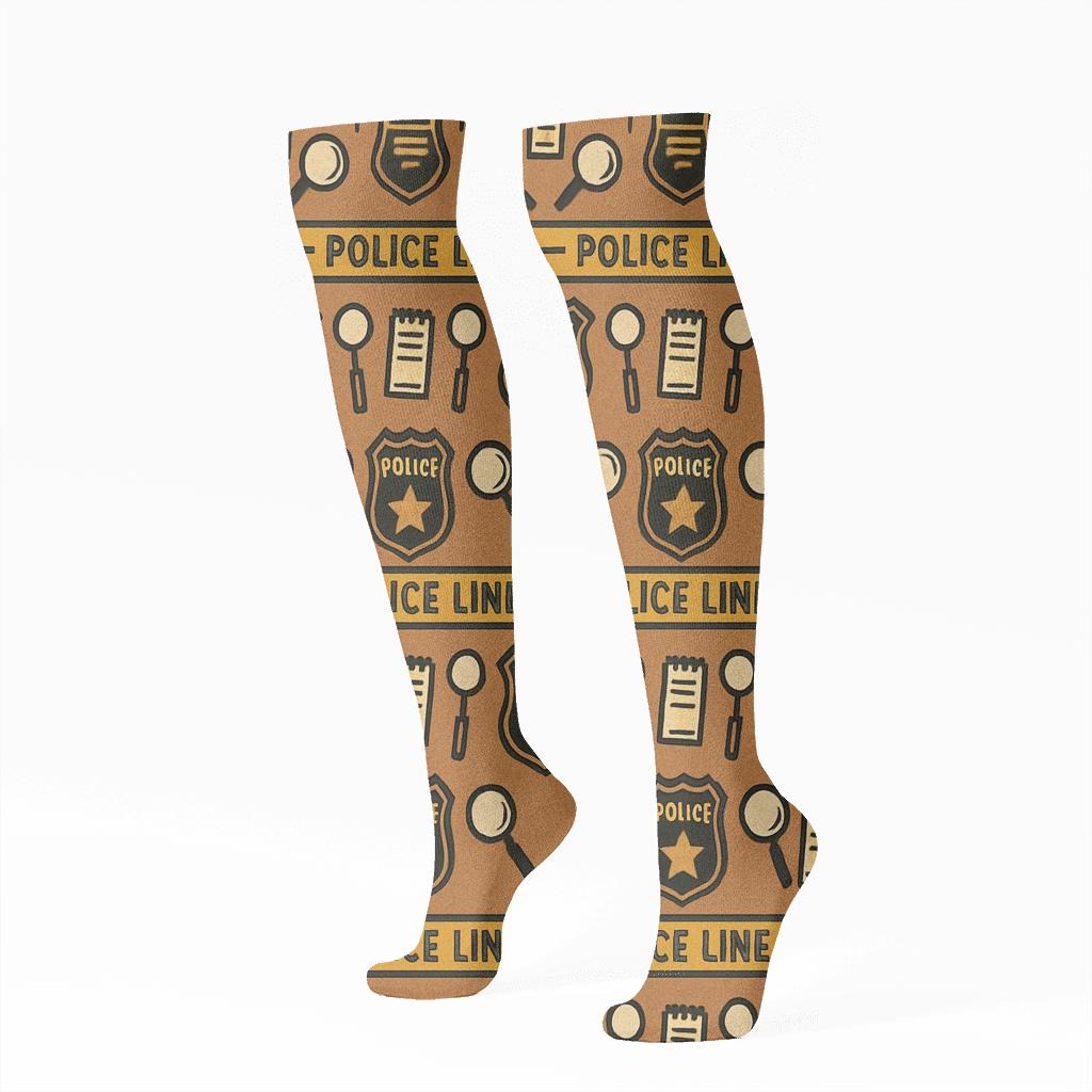 Police Detective Badge Grid With Tape Bands personalized knee-high socks