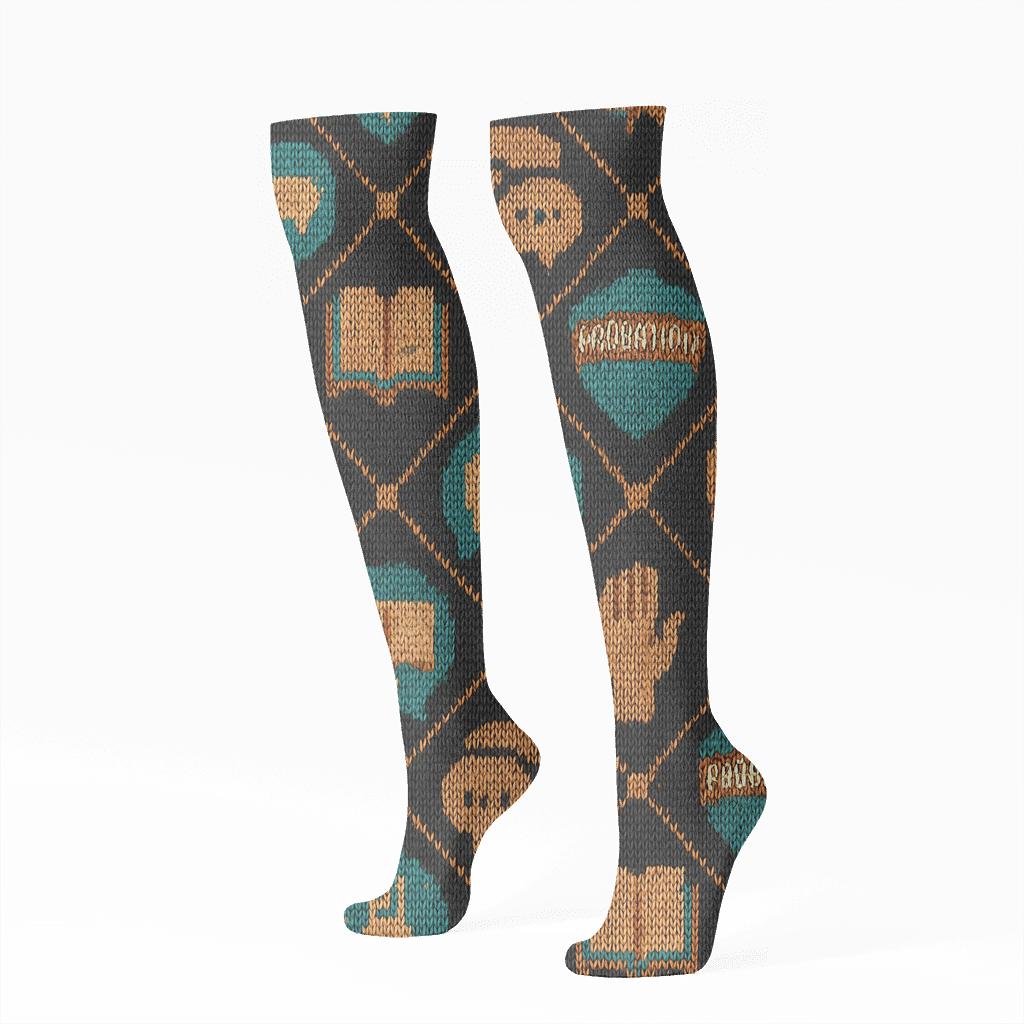 Probation Officer Badge And Community Quilt Tessellation designer print knee-high socks