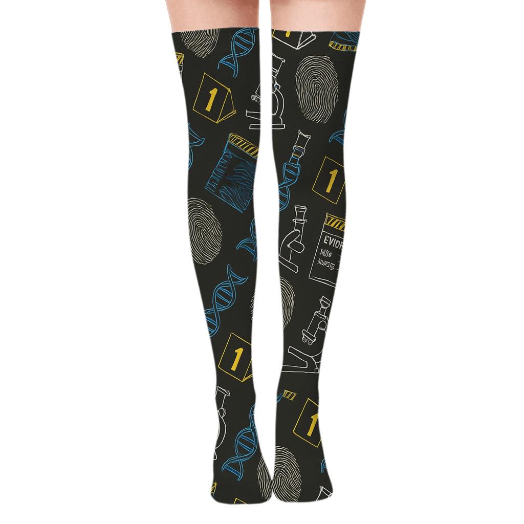 Evidence Collage Forensic Scientist Repeat Tiles custom over-the-knee socks
