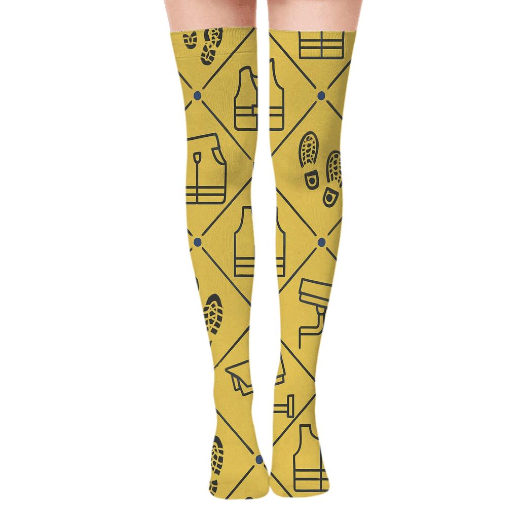 Security Guard Night Watch Minimal Tessellation designer print over-the-knee socks