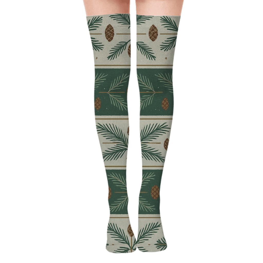 Nordic Garland Bands In Evergreen Branches soft everyday over-the-knee socks