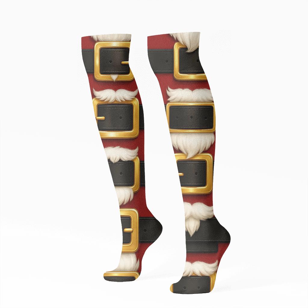 Belt Buckle Borderwork, Santa Edition custom knee-high socks