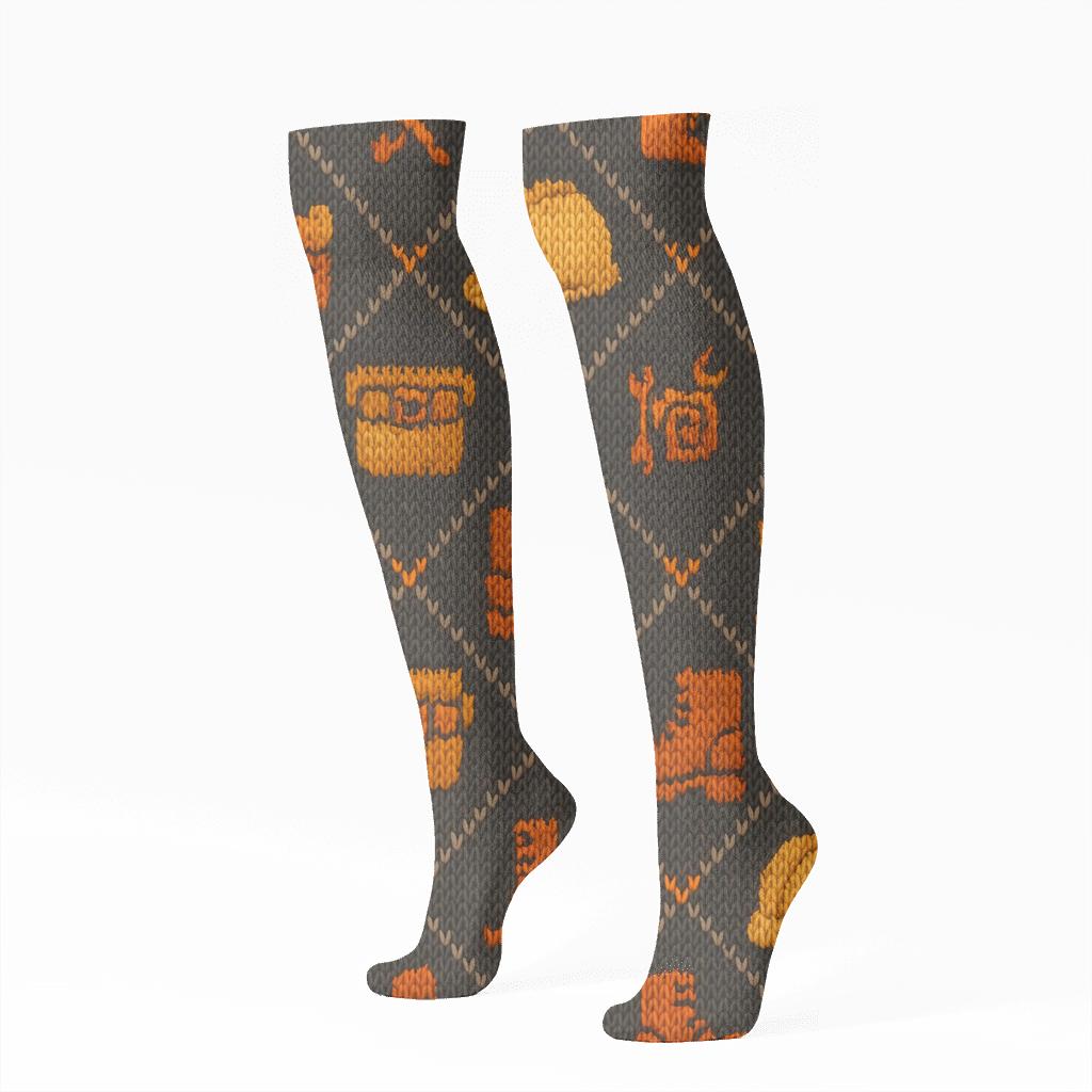Construction Worker Hard Hat Lattice Knit Illusion designer print knee-high socks