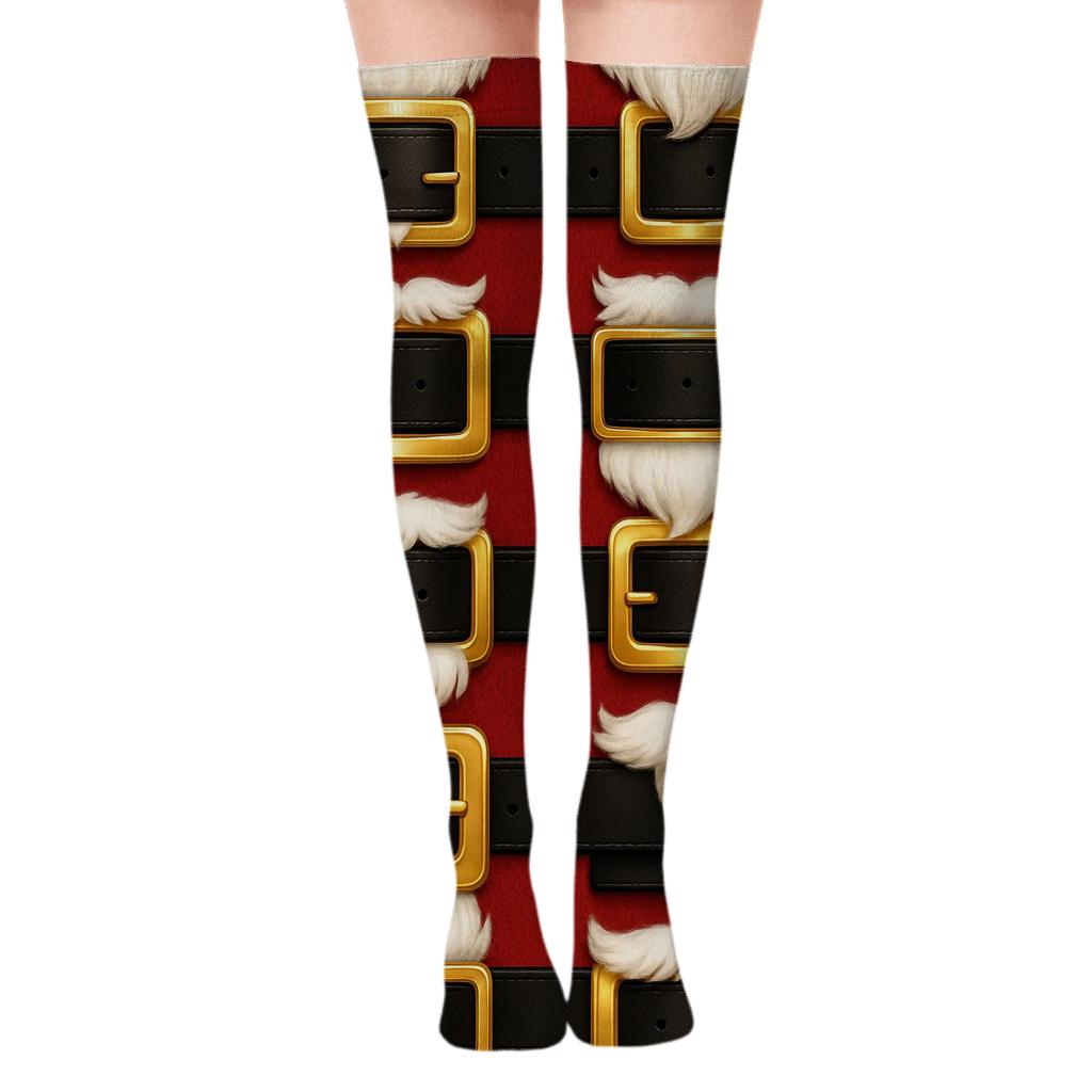 Belt Buckle Borderwork, Santa Edition soft everyday over-the-knee socks
