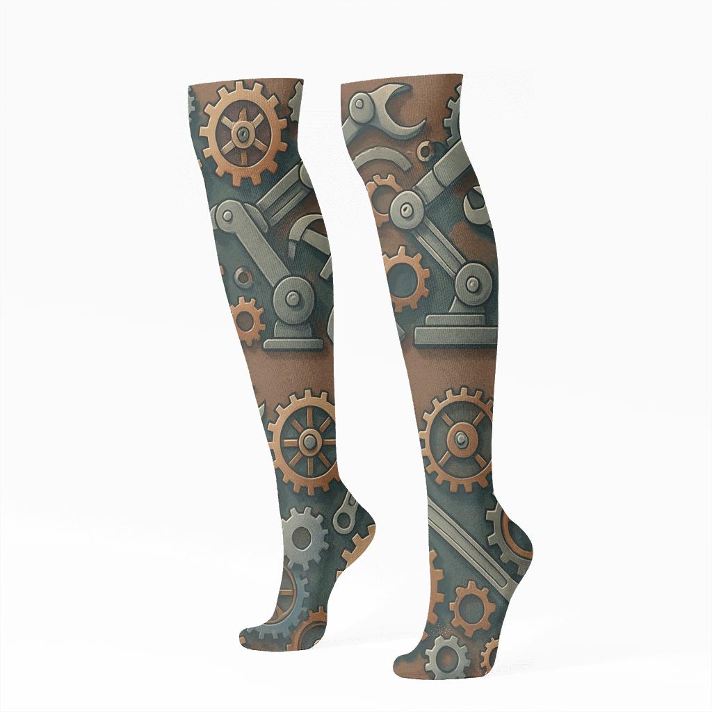Mechanical Engineer Gearscape Wraparound Collage soft everyday knee-high socks