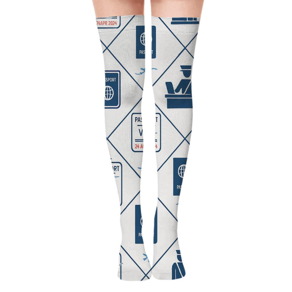 Passport Stamp Lattice With Immigration Officer Emblems personalized over-the-knee socks