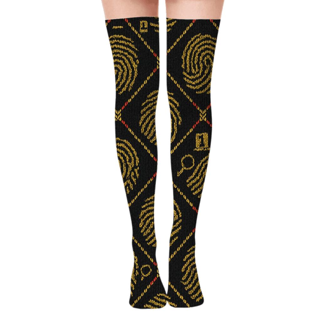 Knitted Crime Scene Investigator Fingerprint Lattice custom over-the-knee socks