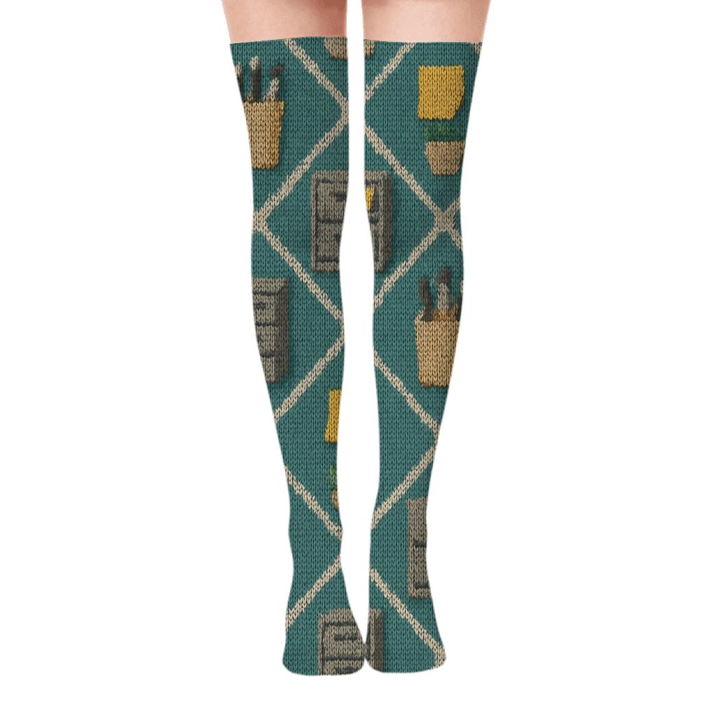 Store And Office Manager Knitted Illusion Supply Lattice premium cozy over-the-knee socks