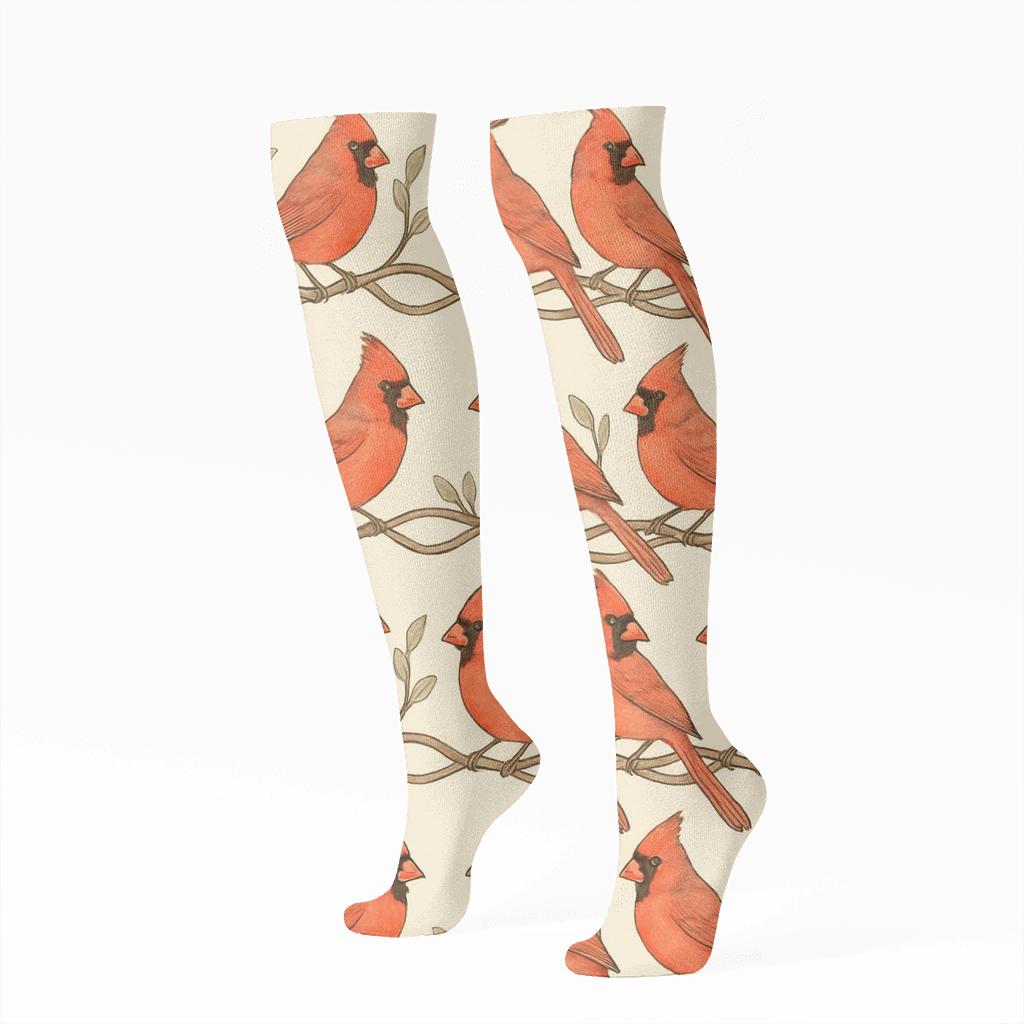 Cardinal Branch Braid On Winter Cream Field stylish athletic knee-high socks