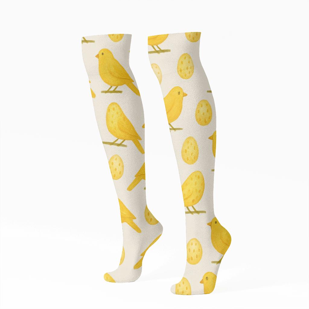 Golden Canary Egg Dot Matrix On Light Gray stylish athletic knee-high socks