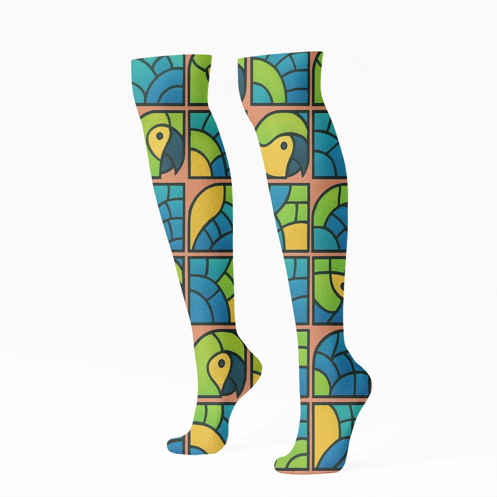 Parrot Beak Mosaic Tiles On Coral Pink premium sports knee-high socks