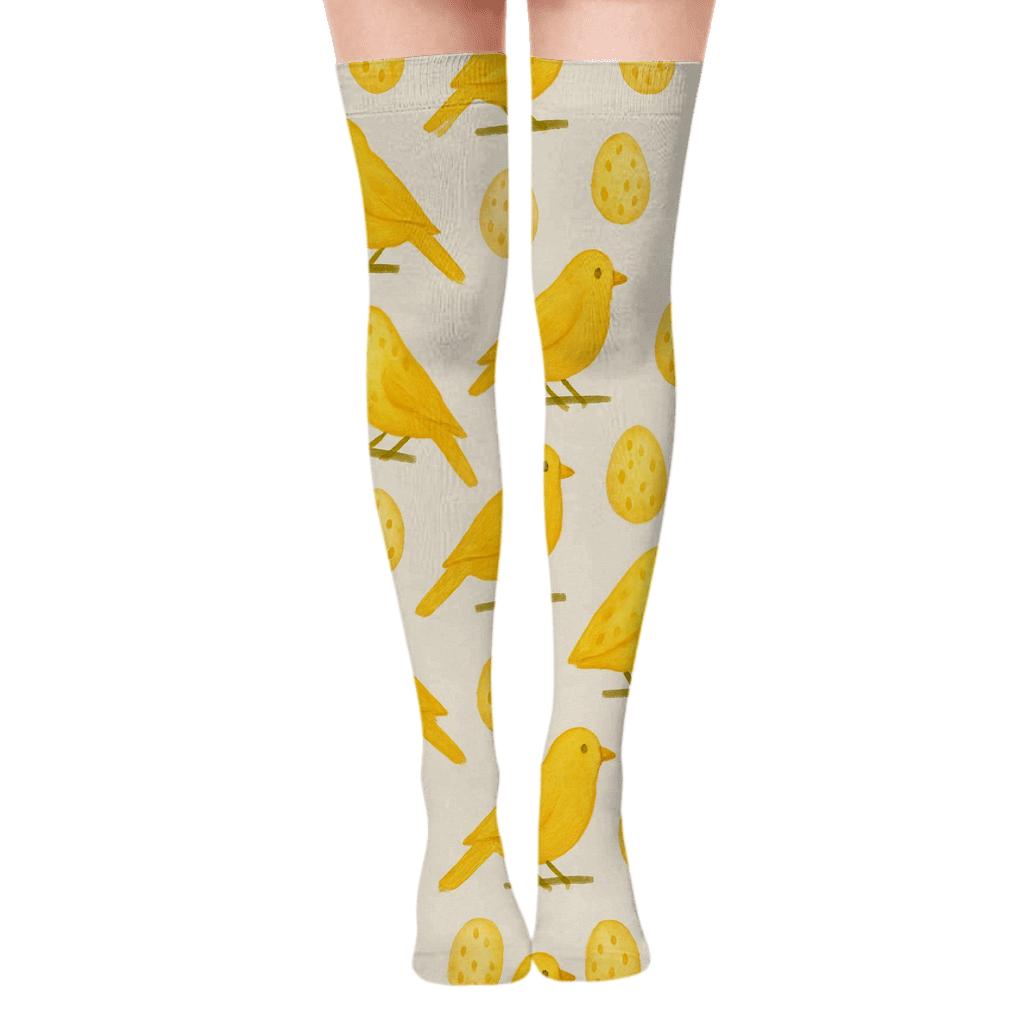 Golden Canary Egg Dot Matrix On Light Gray premium cozy over-the-knee socks