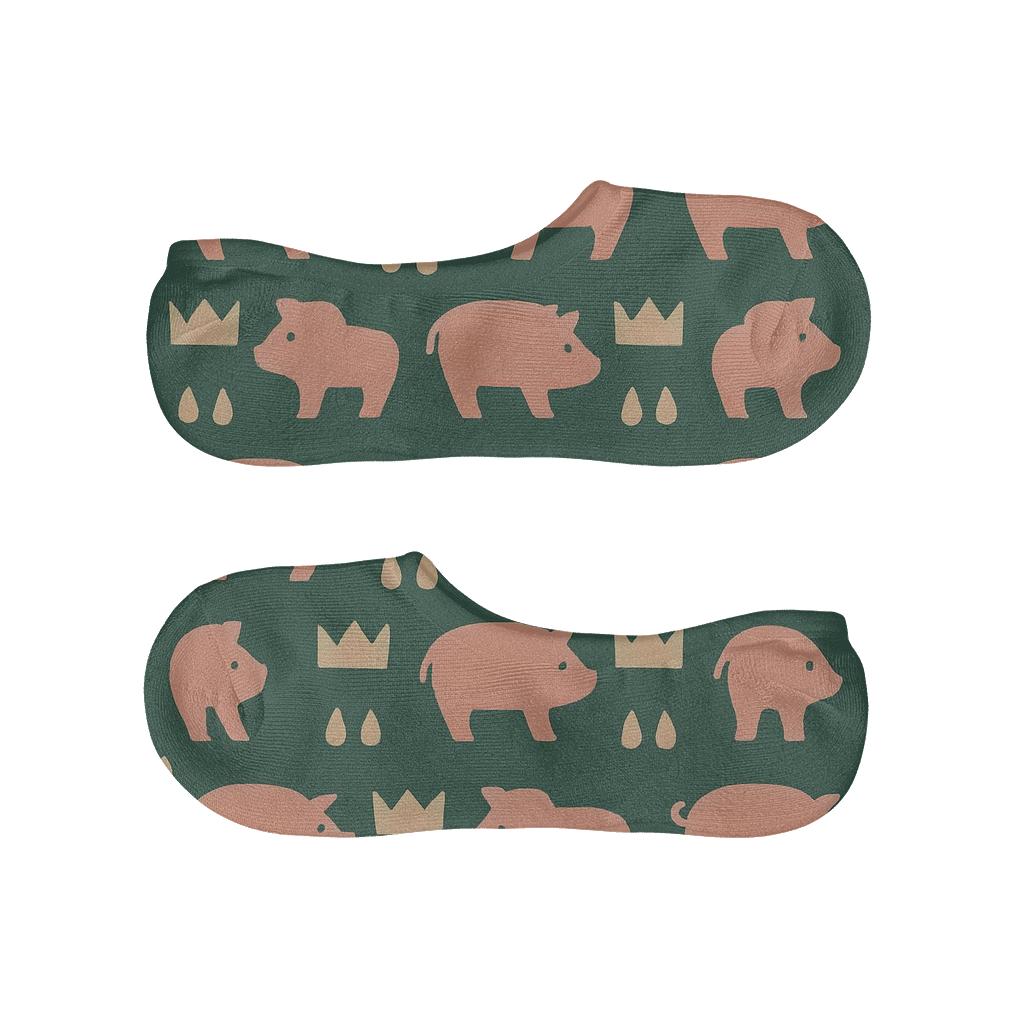 Minimal Farm Tiles With Pig Silhouette anti-slip no-show socks