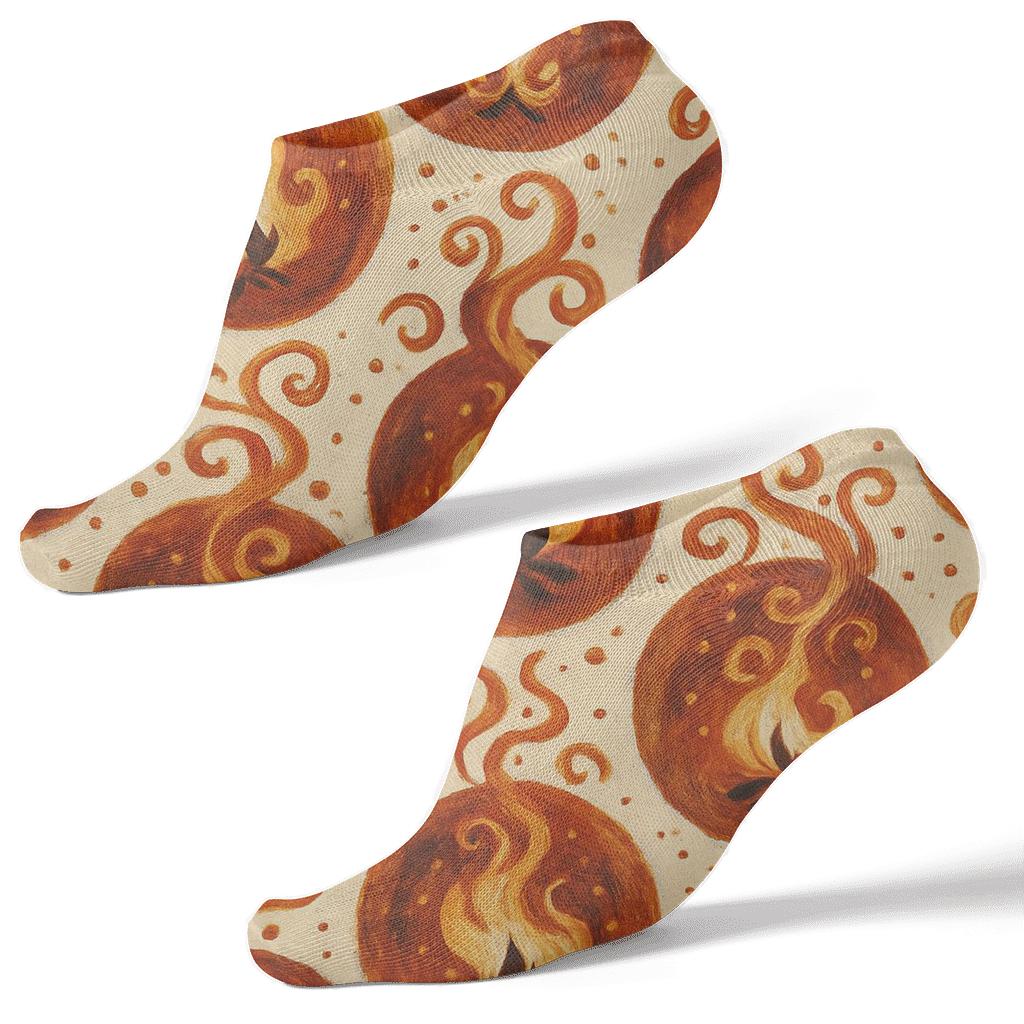 Molten Copper Ember Medallions On Ivory trendy patterned ankle socks