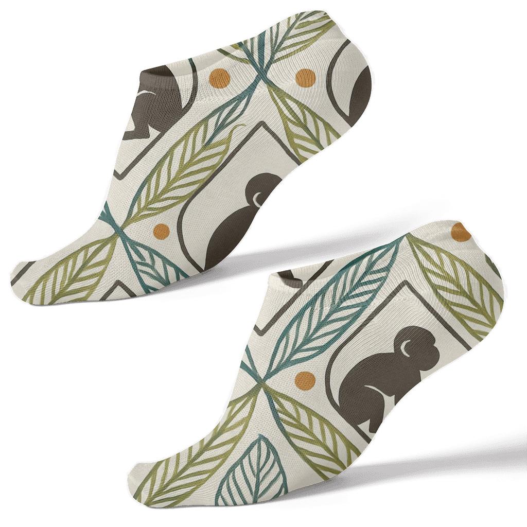 Botanical Lattice With Monkey Silhouettes custom ankle socks