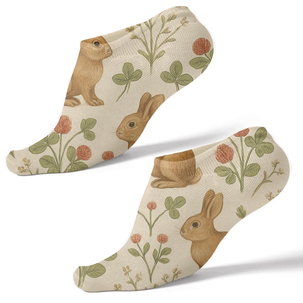 Vintage Meadow Study With Rabbit Motifs stylish athletic ankle socks